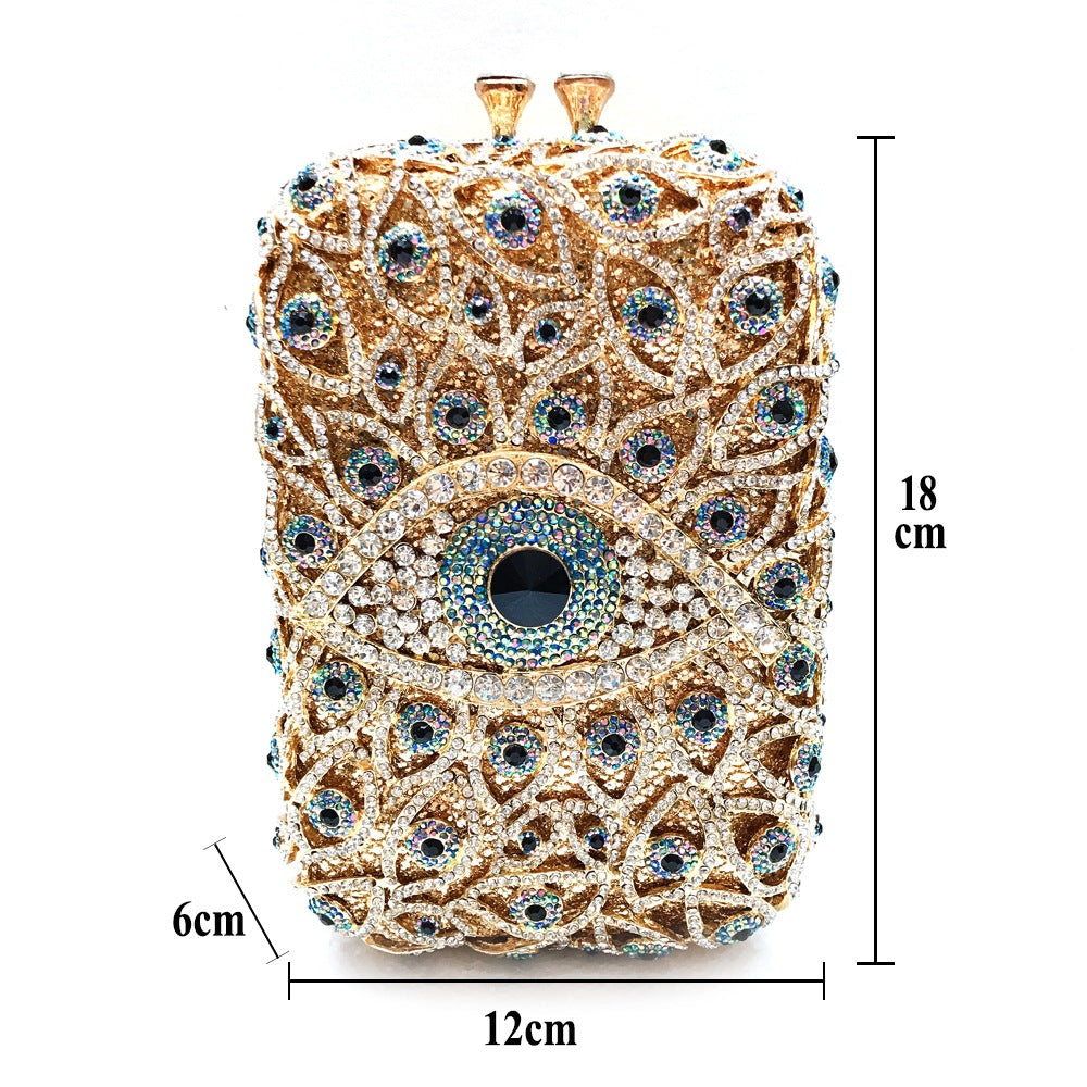 Clutch i metal med fulde rhinsten i vertikal stil