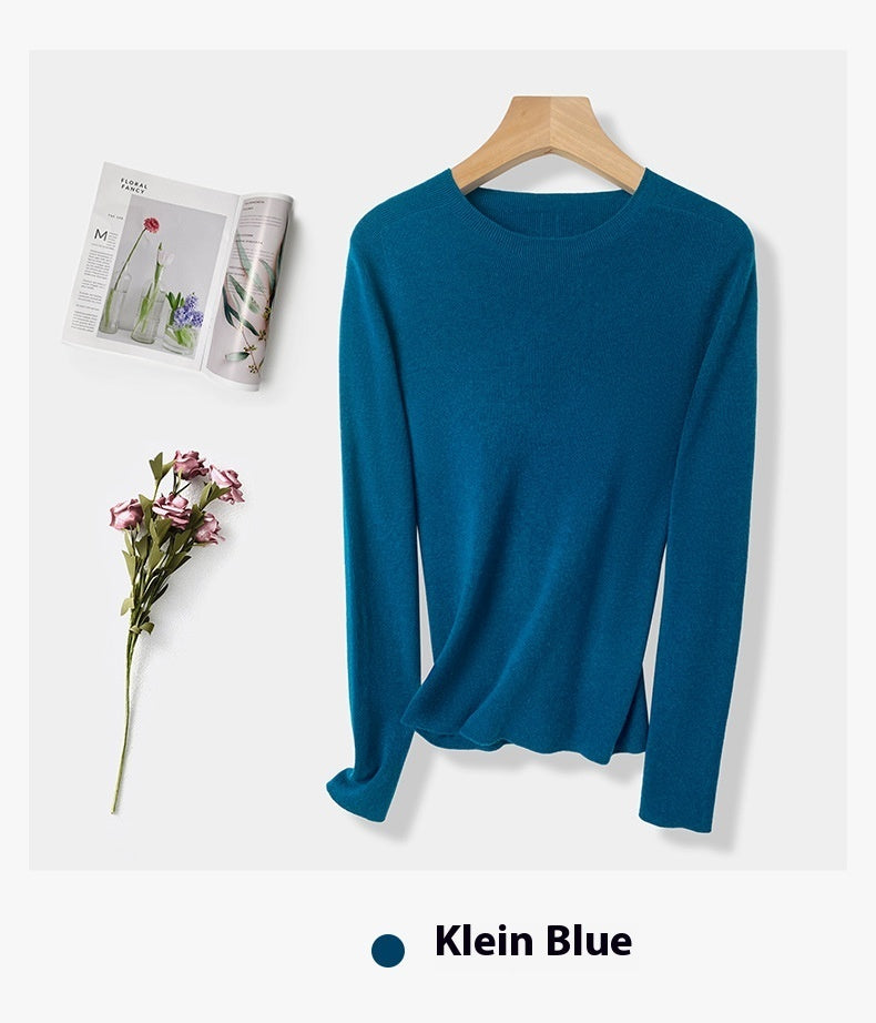 Machine Washable 60 Seamless Bottoming Shirt Round Neck Wool Sweater For Women