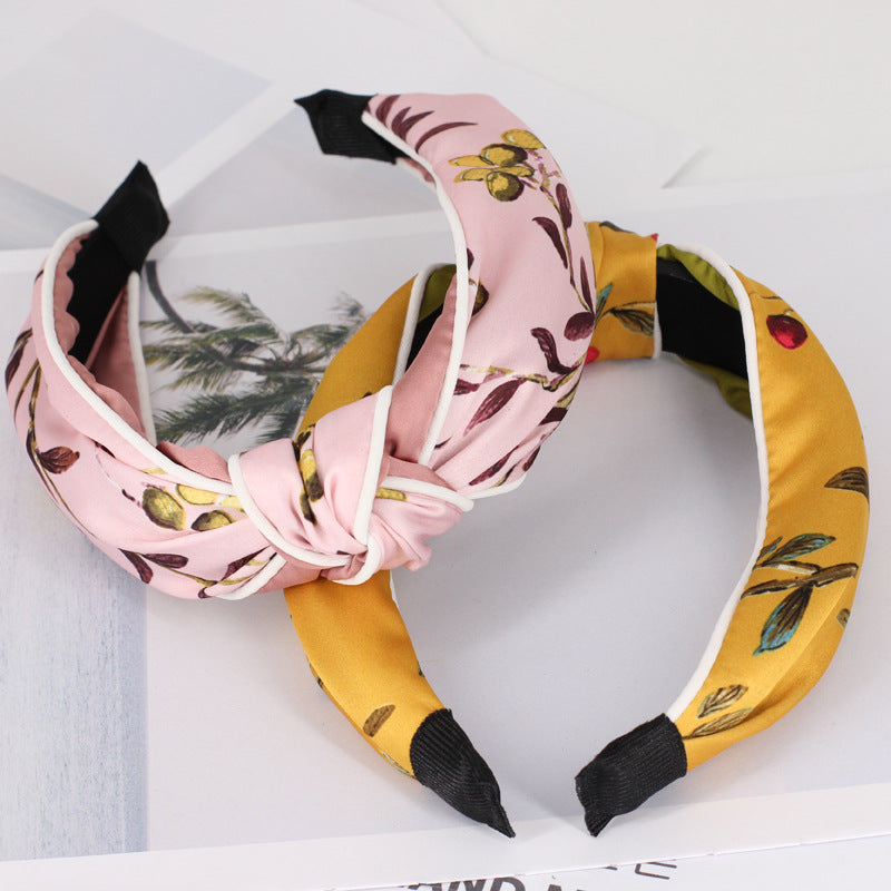 Fabric Clip Edge Stitching Contrast Color Knotted Wide-Brimmed Headband
