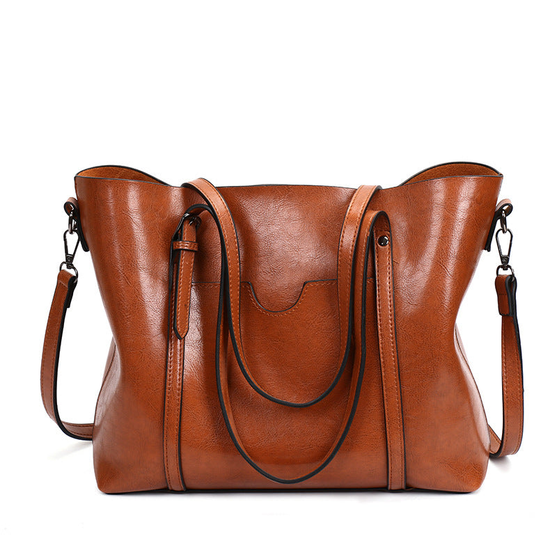 Promotion of 17 new fashion handbags bag retro all-match single shoulder bag simple oil wax portable Tote Bag