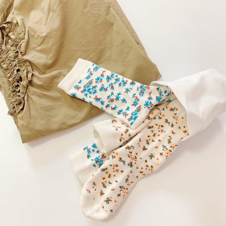 Autumn New Style Retro Small Floral Combed Cotton Japanese Small Clear Children's Socks