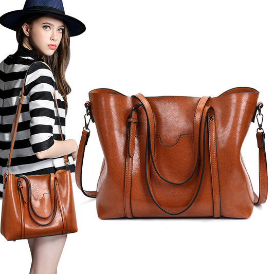 Promotion of 17 new fashion handbags bag retro all-match single shoulder bag simple oil wax portable Tote Bag
