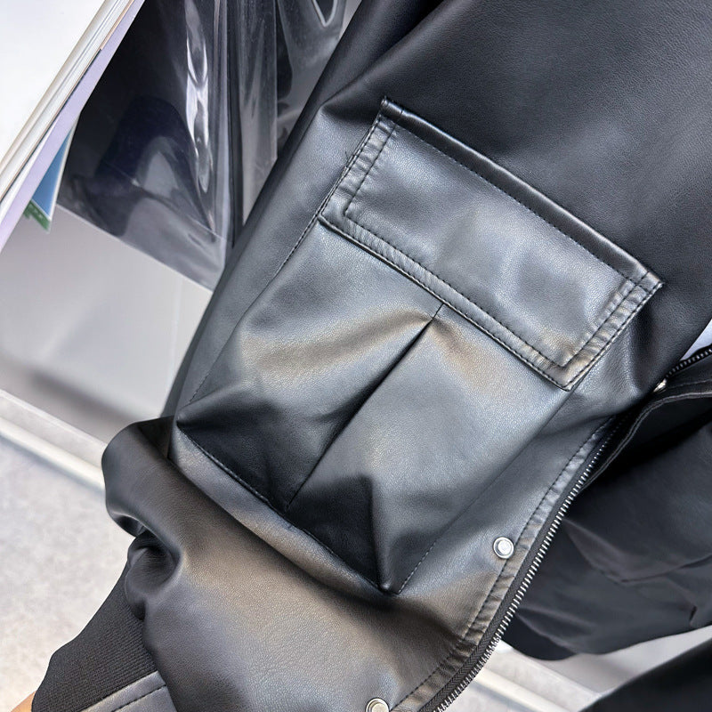 Men's Autumn And Winter Leisure Leather Jacket Stand Collar