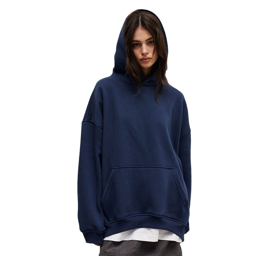 Street Boyfriend Style Polarfleece Løs Hættetrøje med Lommer