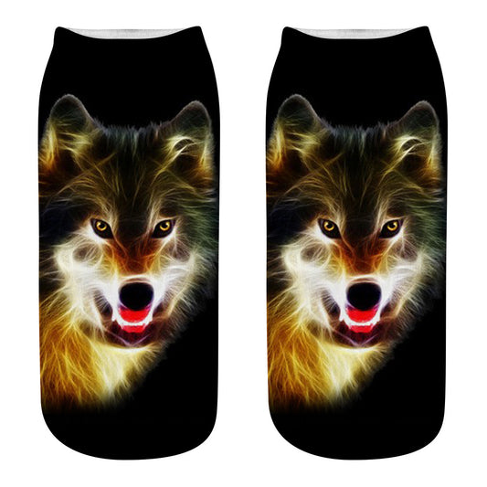 Printed Women's Socks Wolf Head 3D Printing Short Socks Creative Intention