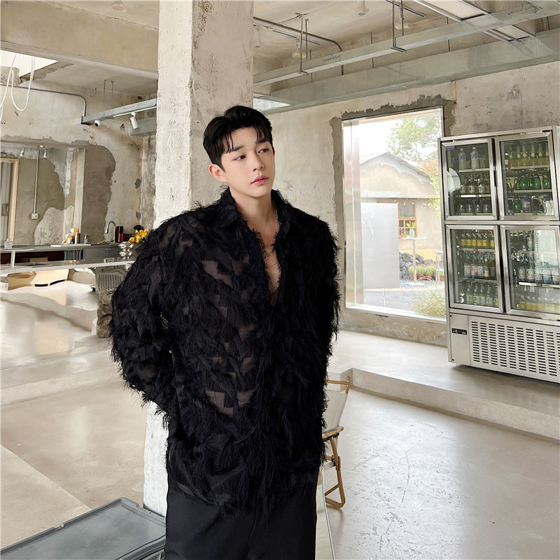 Chiffon Thin Mesh Long Sleeved Shirt For Men