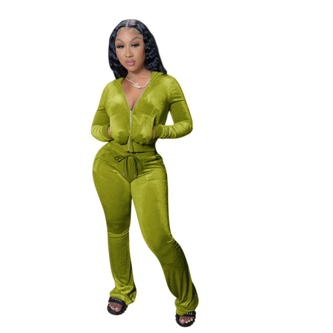 Solid-color Gold-thread Top Set For Women