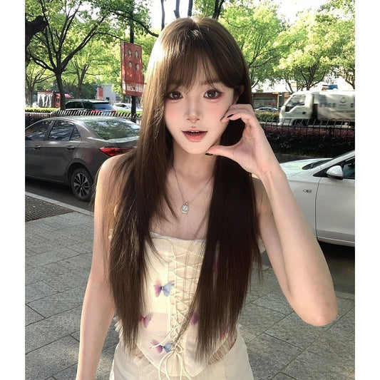 Wig High-level Black Tea Simulation Increase Hair Amount Natural Sweet Replacement
