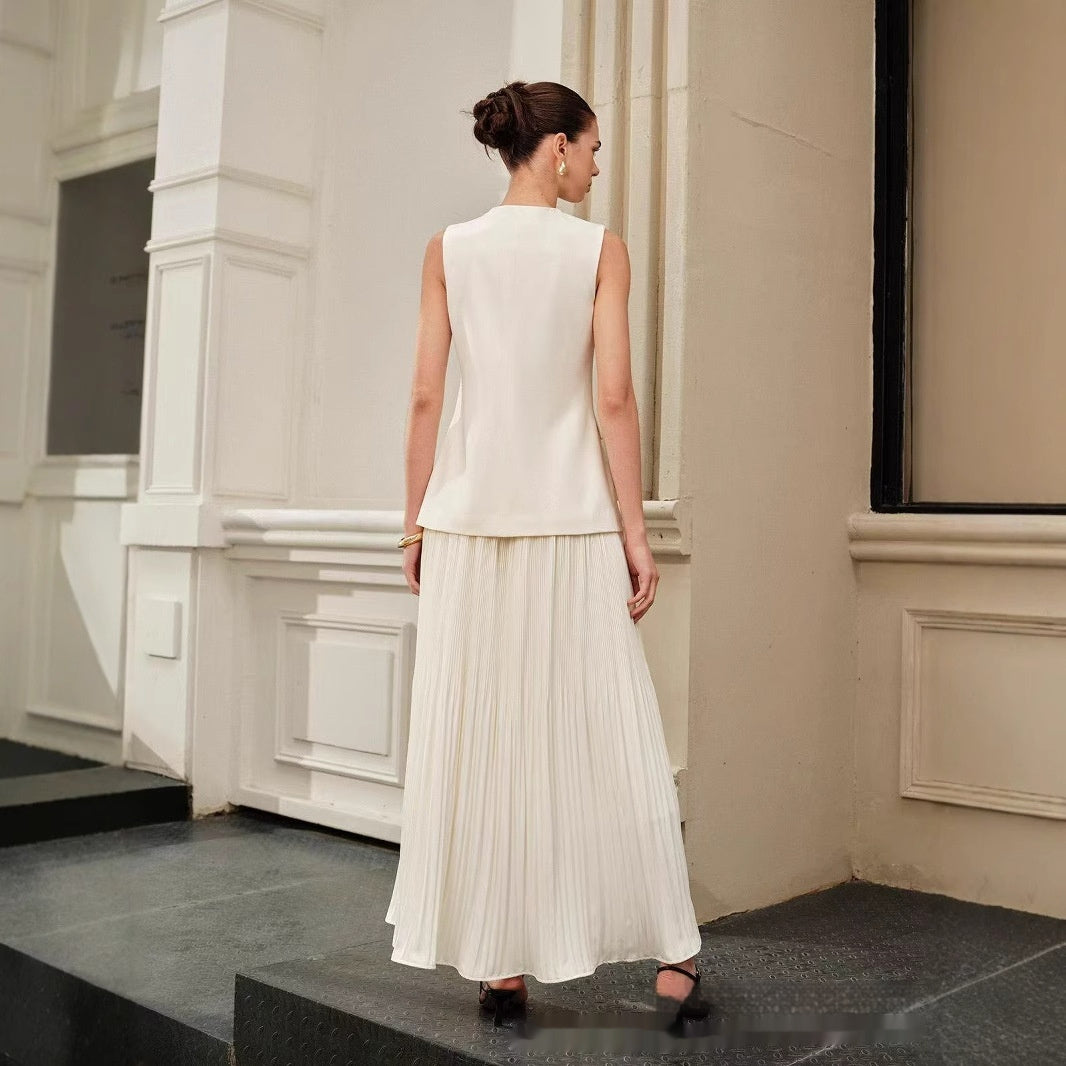 Pleated Stitching Skirt European And American Solid Color