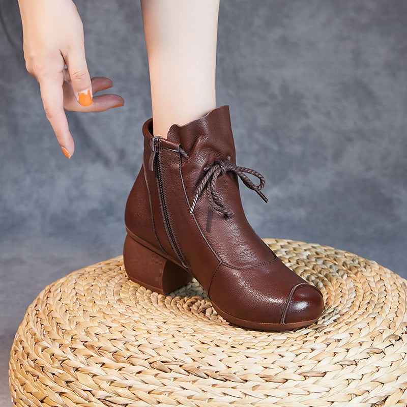Women's Fashion Vintage Side Zip Mid Heel Booties