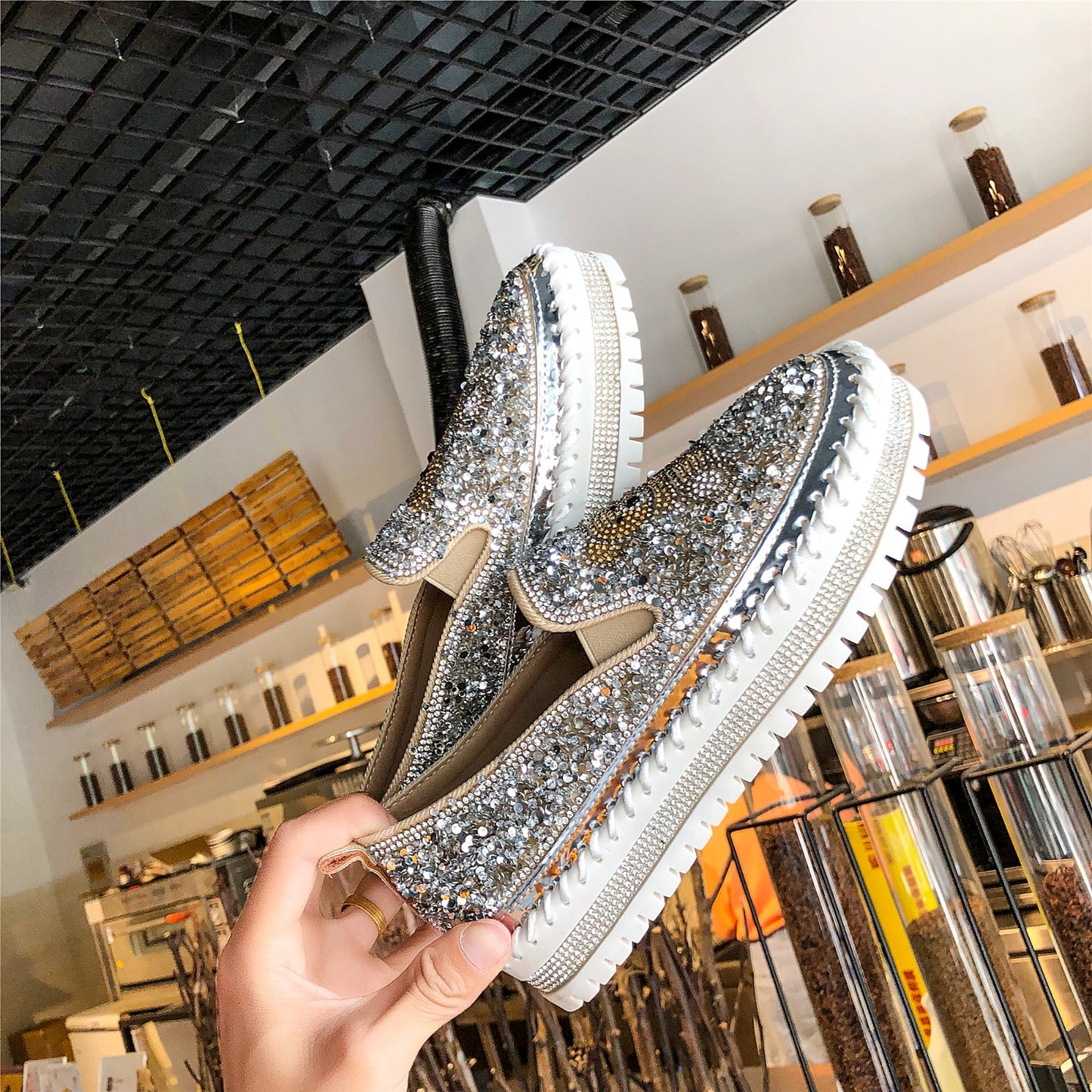 Korean Version Versatile Fashion Diamond Heelless Shoes