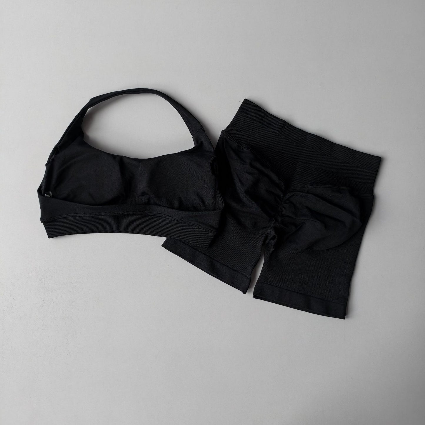 Silk Halter Bra And Peach-butt Shorts Yoga Set
