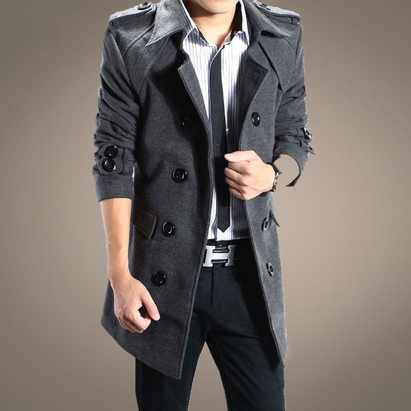 Men's double-breasted woolen trench coat