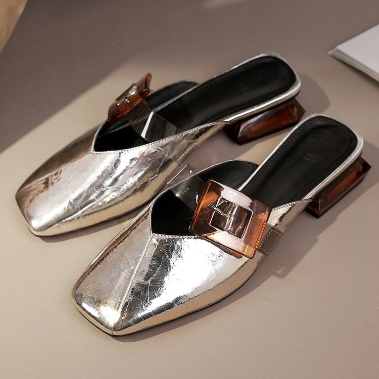 Crystal Heel Half Sandals Slippers Women All-match First Layer Cowhide