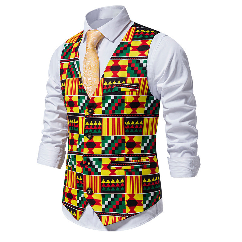 Men's Fashion Casual Patchwork Slim Fit Flower Vest