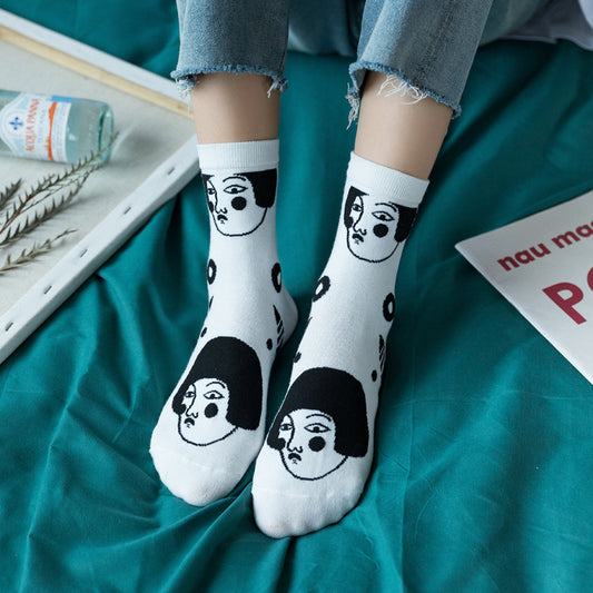 Ladies black and white striped socks
