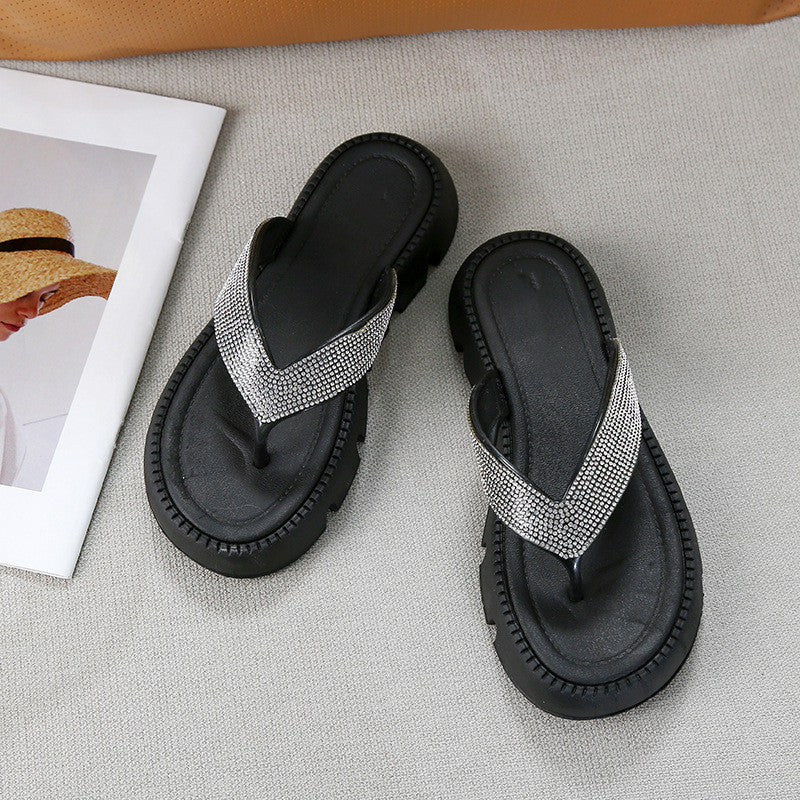 Women's Fashion Rhinestone Thick Bottom Heightening Slippers
