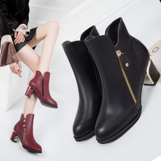 Pointed Mid-heel Martin Boots Women's Shoes