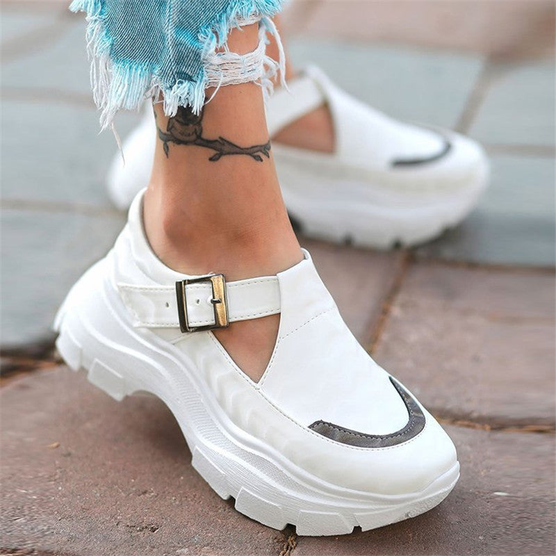 Women's Belt Buckle With Platform And Large Size Platform Heel Casual Shoes