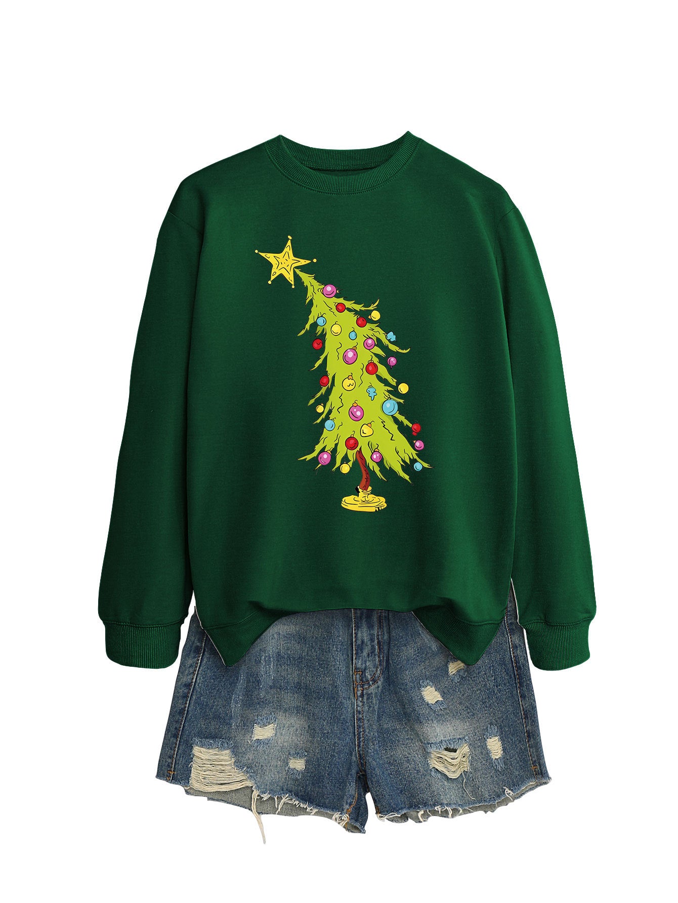 Femtakket stjerne grønne juletræ moderigtig sweater til kvinder