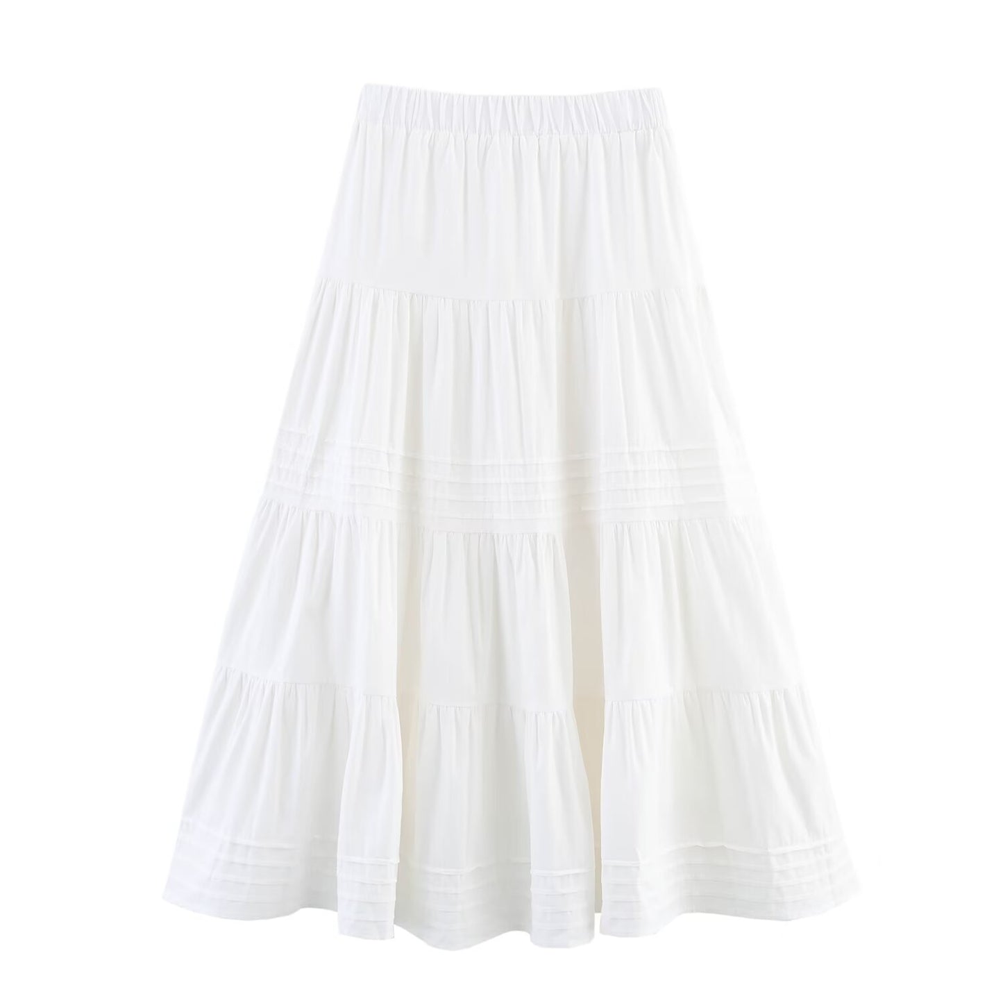 Solid Color Cotton Cloth Big Hem Skirt Stripes Multi-layer Tiered Dress
