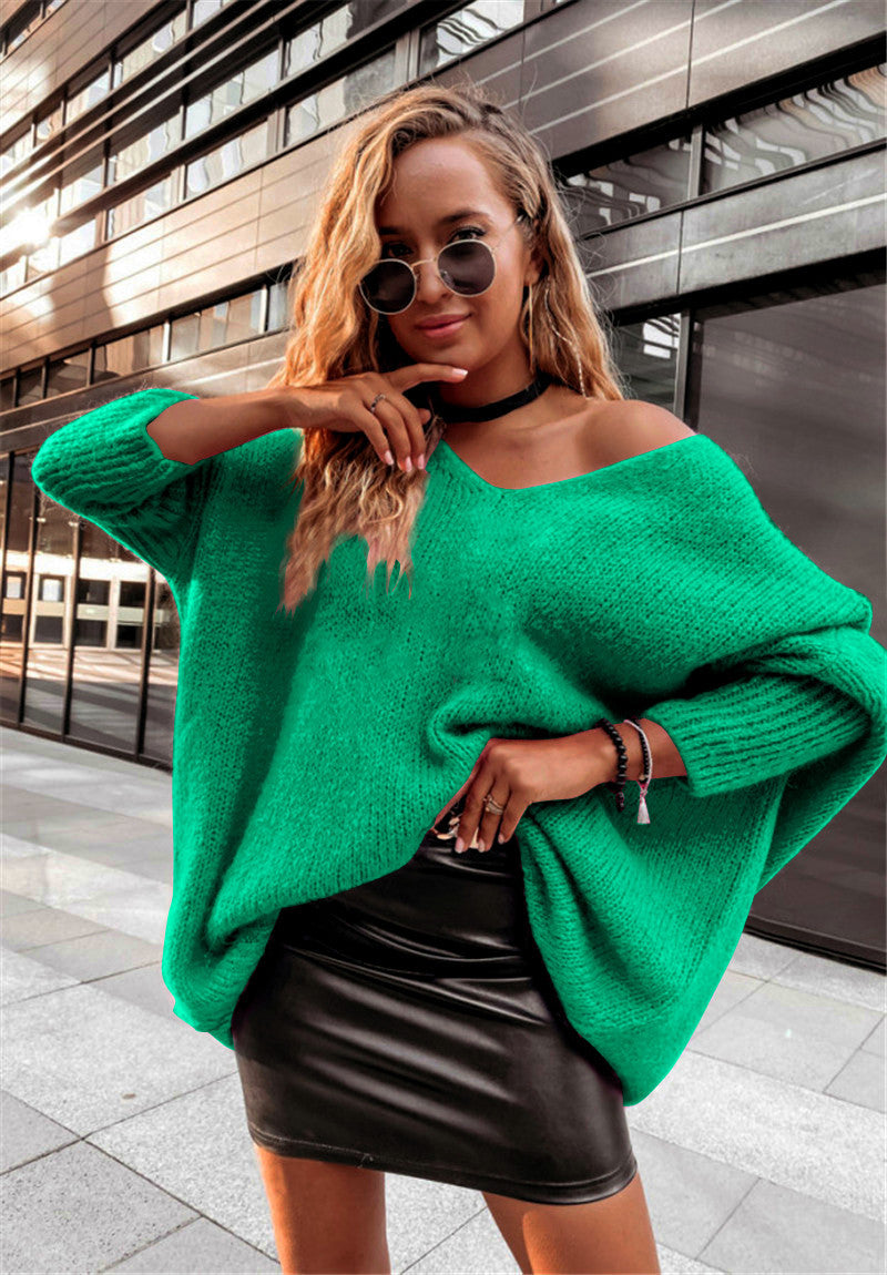 New Loose V-neck Off-shoulder Knitwear Casual