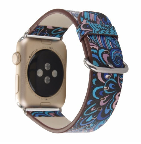 Silk-printed Floral Leather Strap Chinoiserie