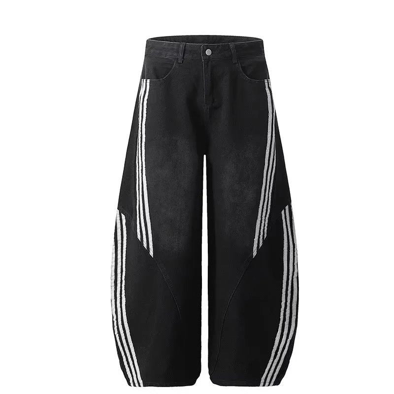 American-style Retro Streetwear Hip-hop Striped Denim Wide-leg Pants