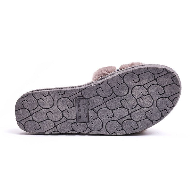 Rhinestone Accessories Plush  Indoor And Outdoor Non-slip Fur Slippers