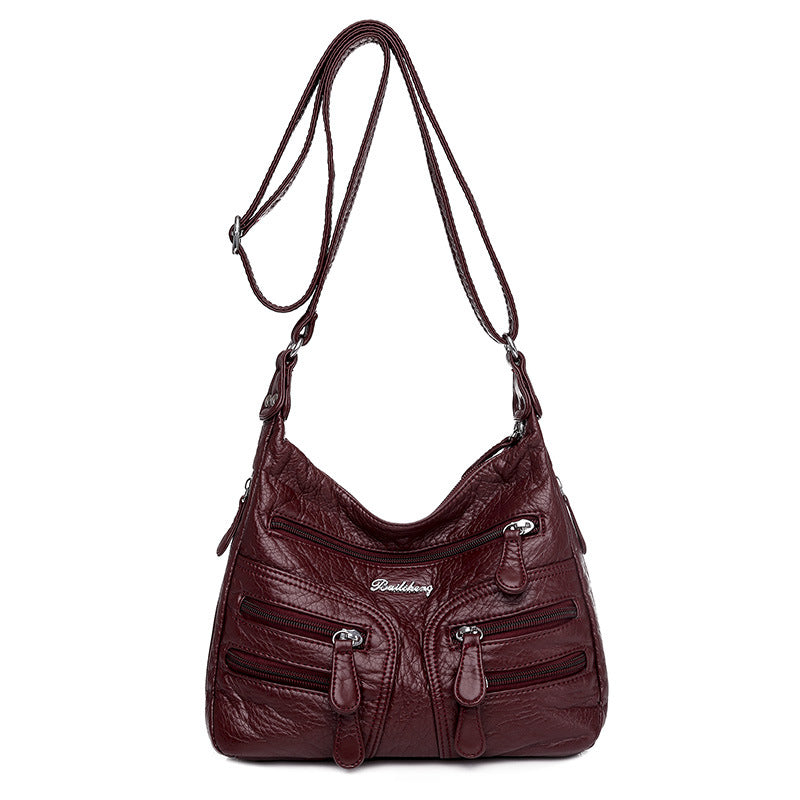 Washed Sheepskin Multi-pocket Women's Shoulder Crossbody Bag