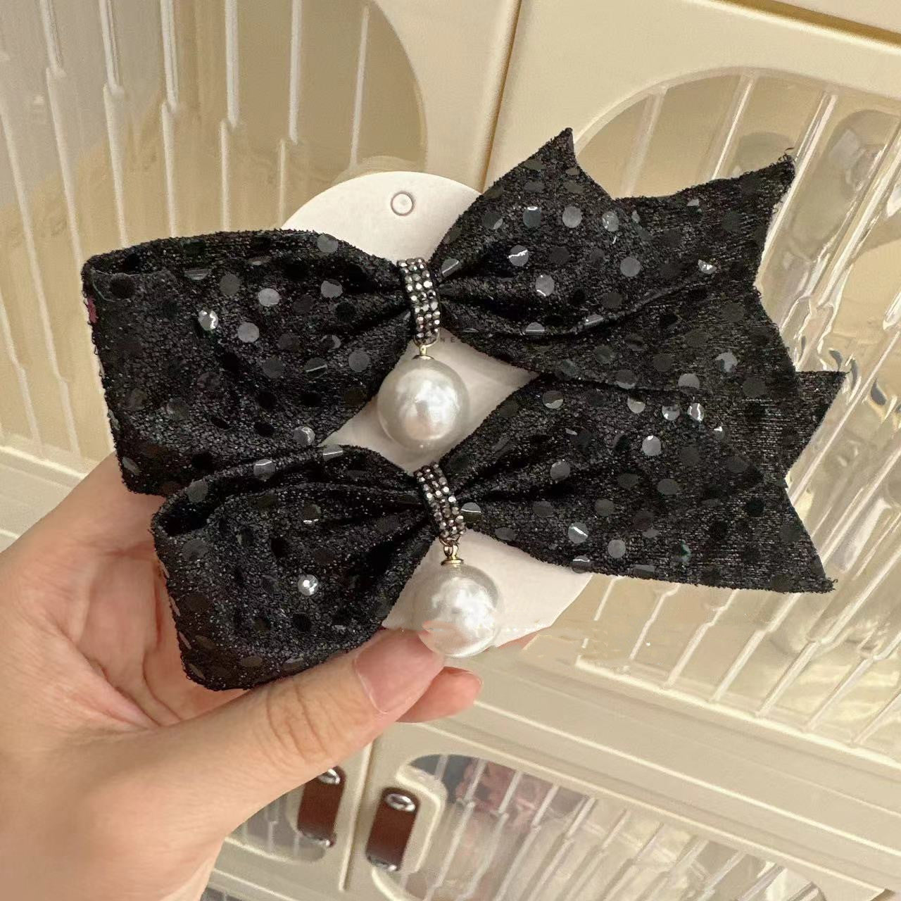 Super  Rhinestone Gray Bow Barrettes Fashion