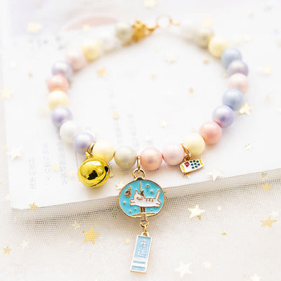 Fairy Girl Cat Pearl Necklace Pendant Pet Collar