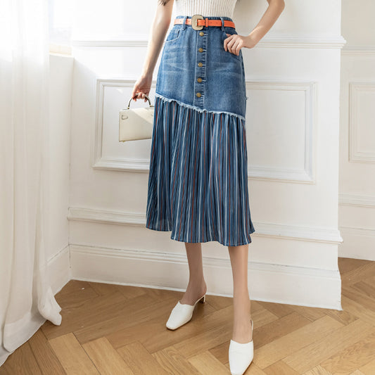 Fat Sister Plus Size High Waist Denim Skirt Stitching