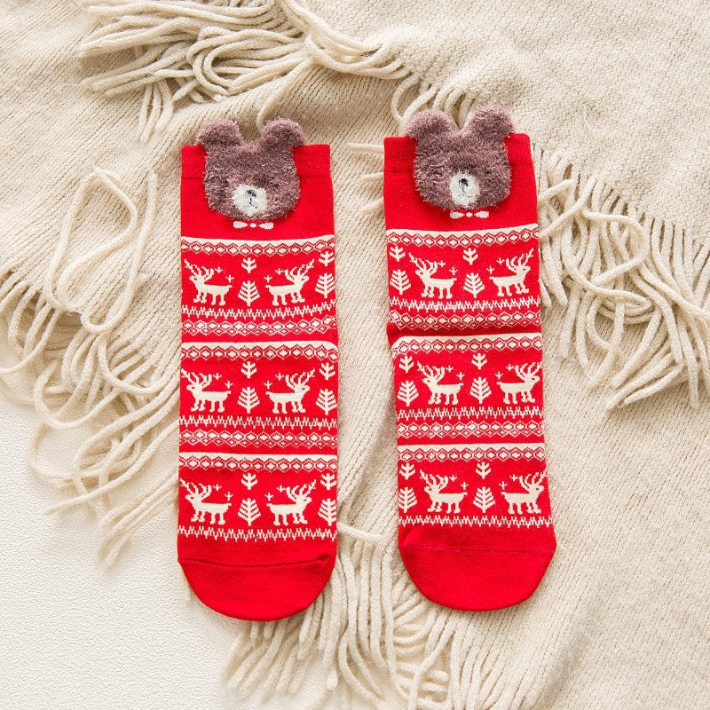 Autumn And Winter Cotton Christmas Colorful Red Socks