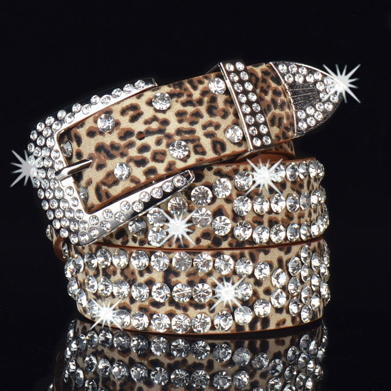 Women's Belt With Diamond-studded Leather Wide Jeans