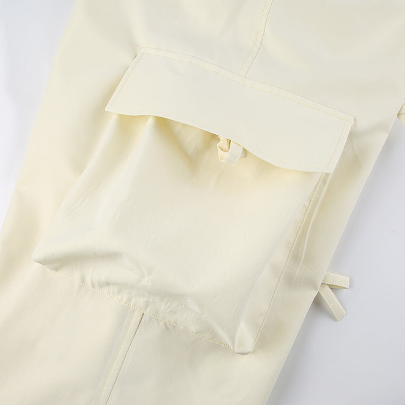 Bow Pocket Patchwork Overalls Straight-leg Trousers