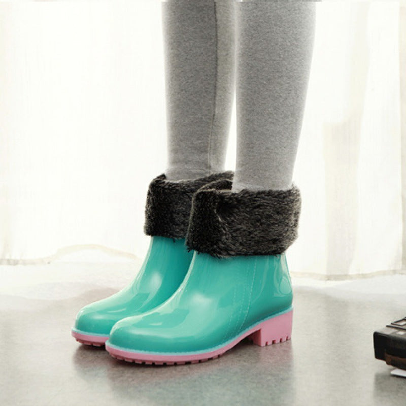 Short Tube Non-slip Adult Waterproof Shoes Women Fashion Plus Velvet