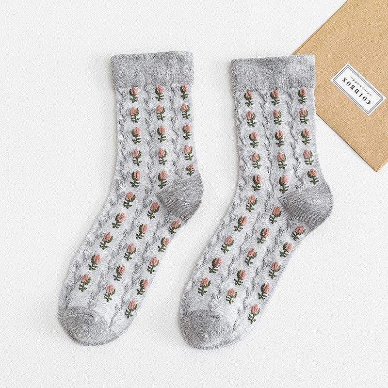 Small Floral Tube Retro Harajuku Women's Socks College Style
