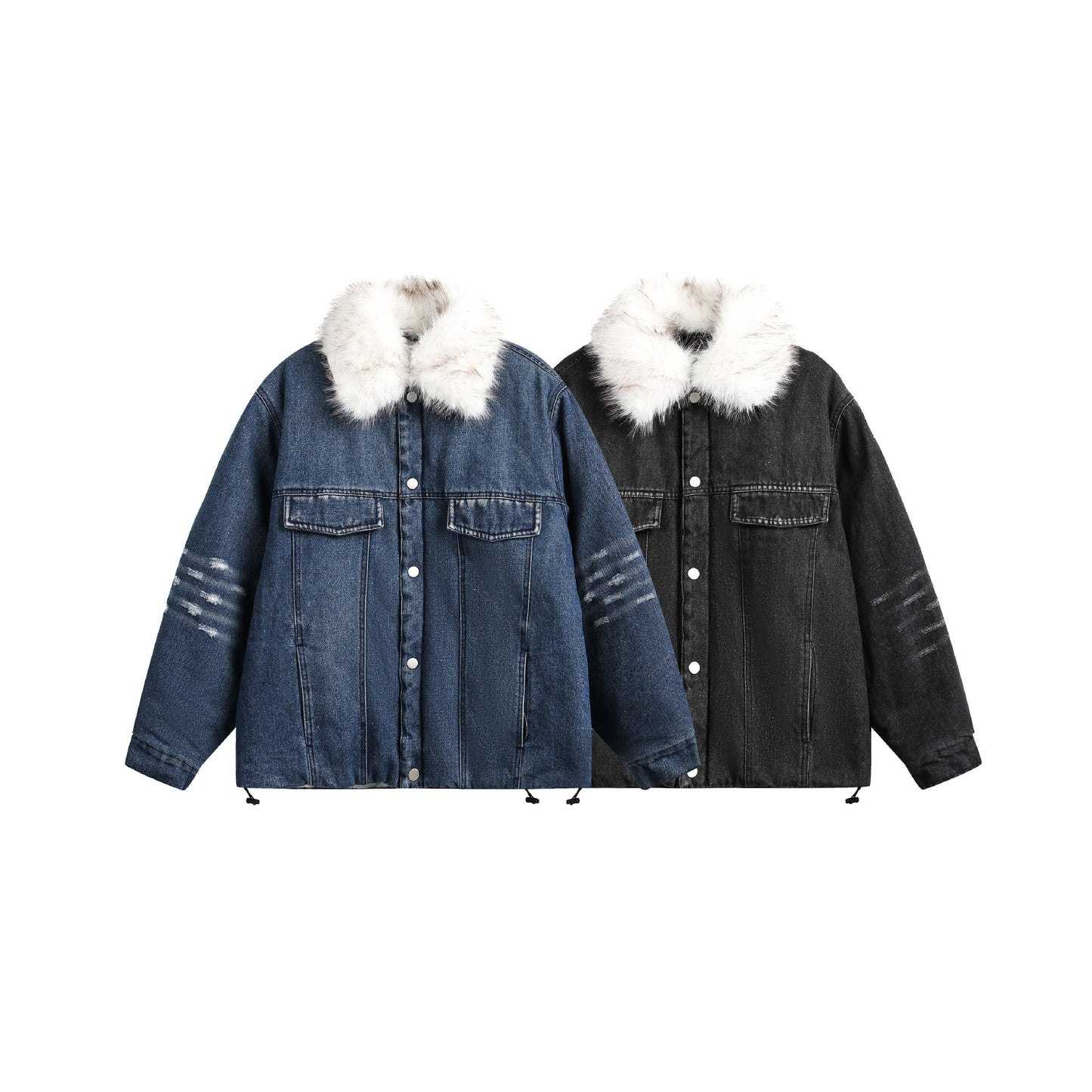 American High Quality Fur Collar Denim Cotton Coat Jacket