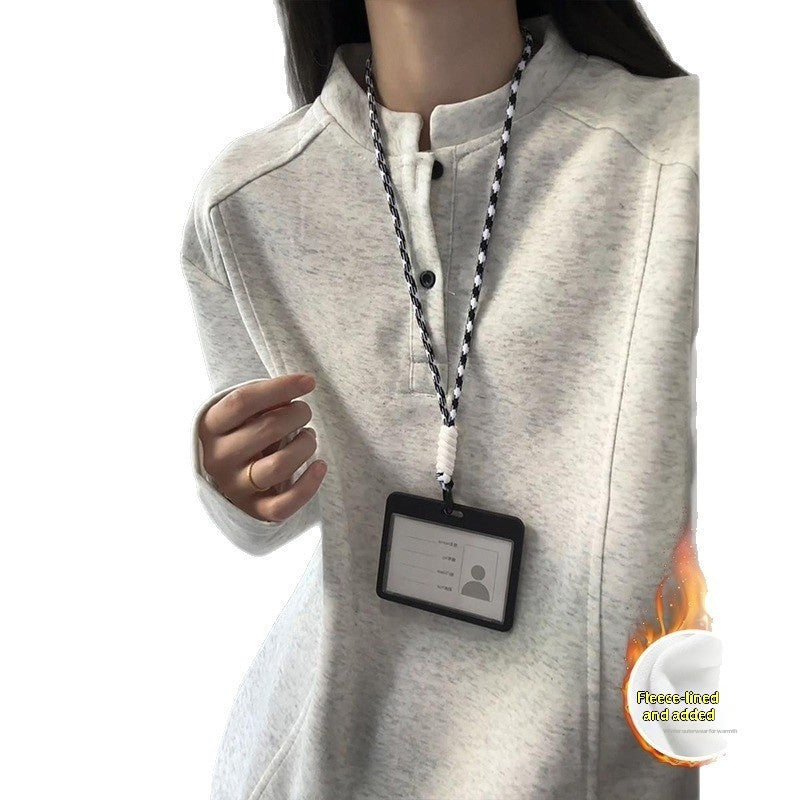 American Style Henry Collar Sweatshirt Long Sleeve Women's Base Layer