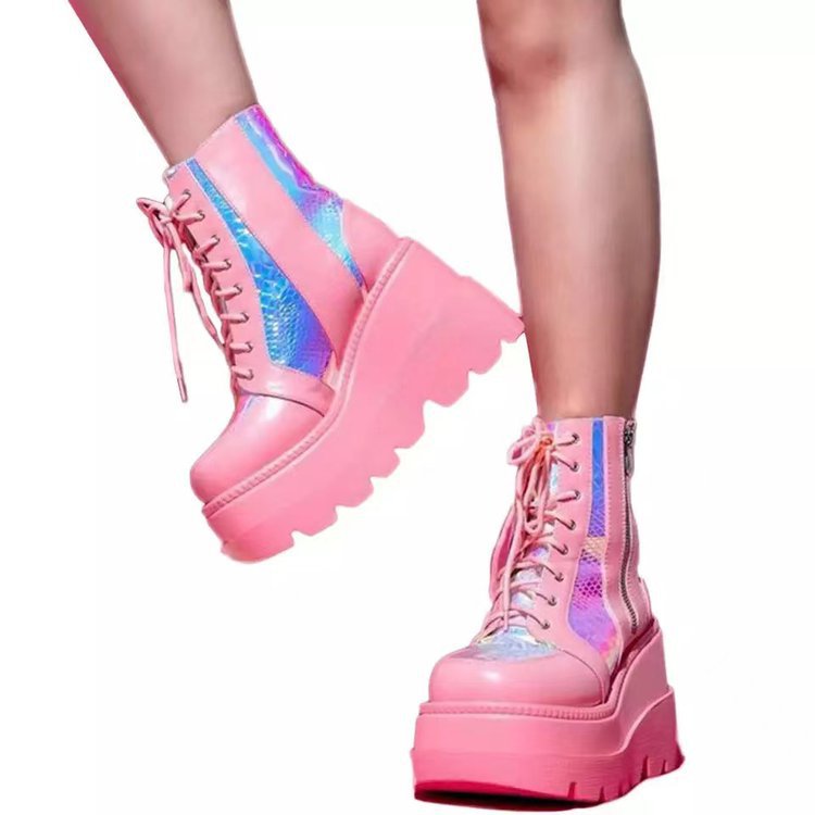 Women's Fashion Colorblock Lace Up High Top Martin Boots
