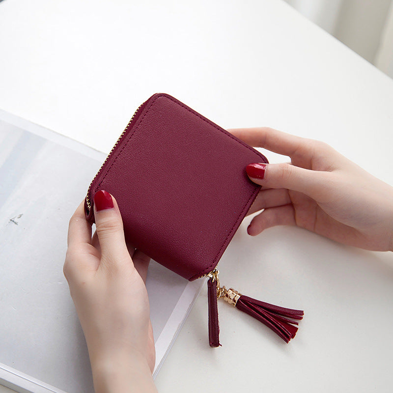 The Cross Border Supply  Short Wallet Female Korean Minimalist Square Zipper Small Wallet Purse Tassel Ms