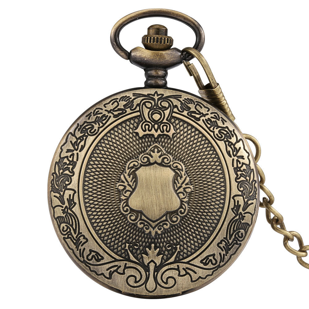 Golden Carved Shield Pattern Large Pocket Watch Roman Quartz Watch