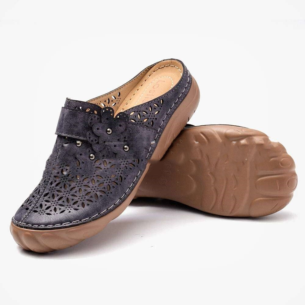 Openwork embroidered platform sandals