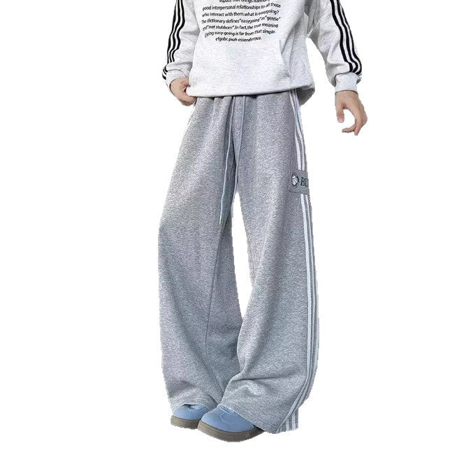 Loose Casual Side Stripe Straight Wide-leg Pants For Autumn And Winter