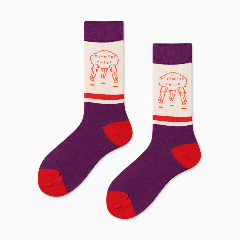 Pattern Couples Sports Cotton Mid Tube Socks Abstract