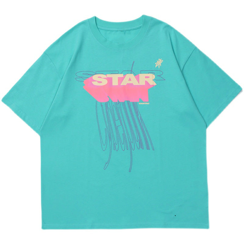 Candy-colored Letter-printed Short-sleeve Top