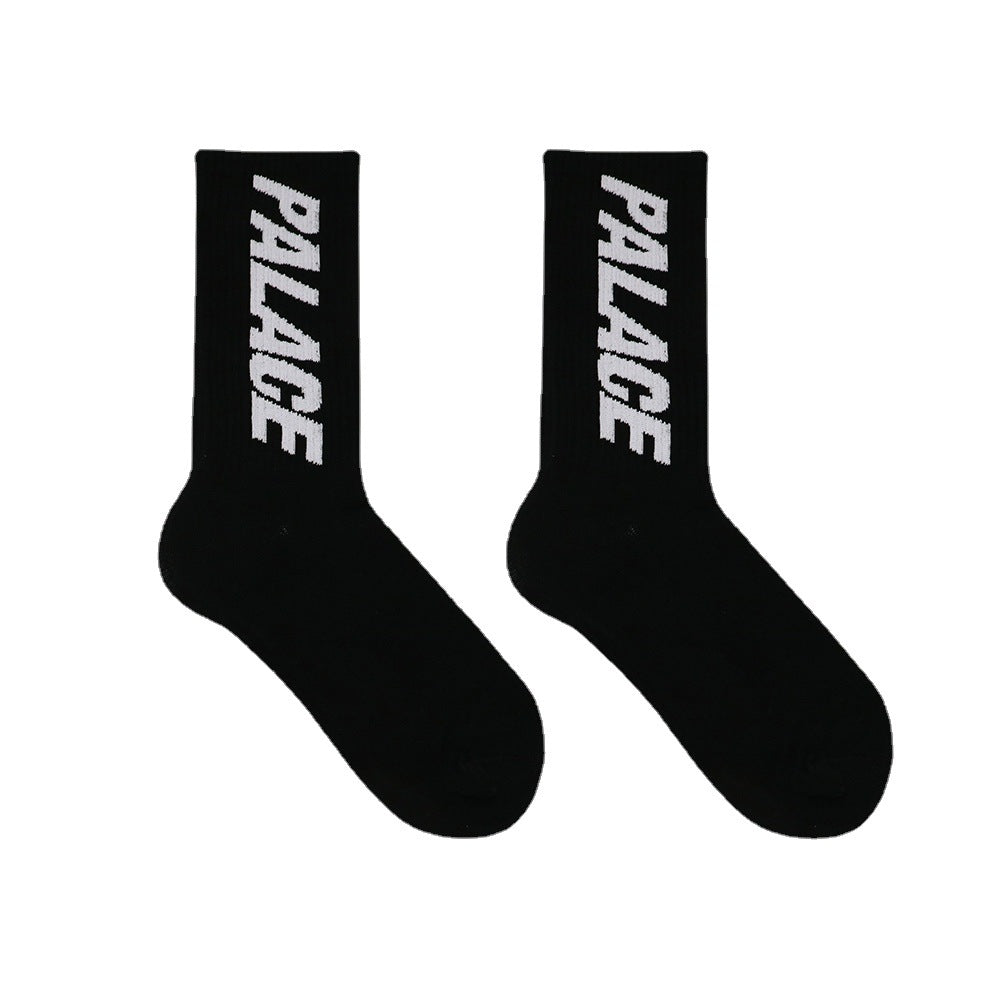 European And American Black And White Letter Mid-calf Socks Street Trend Skateboarding Sports Socks