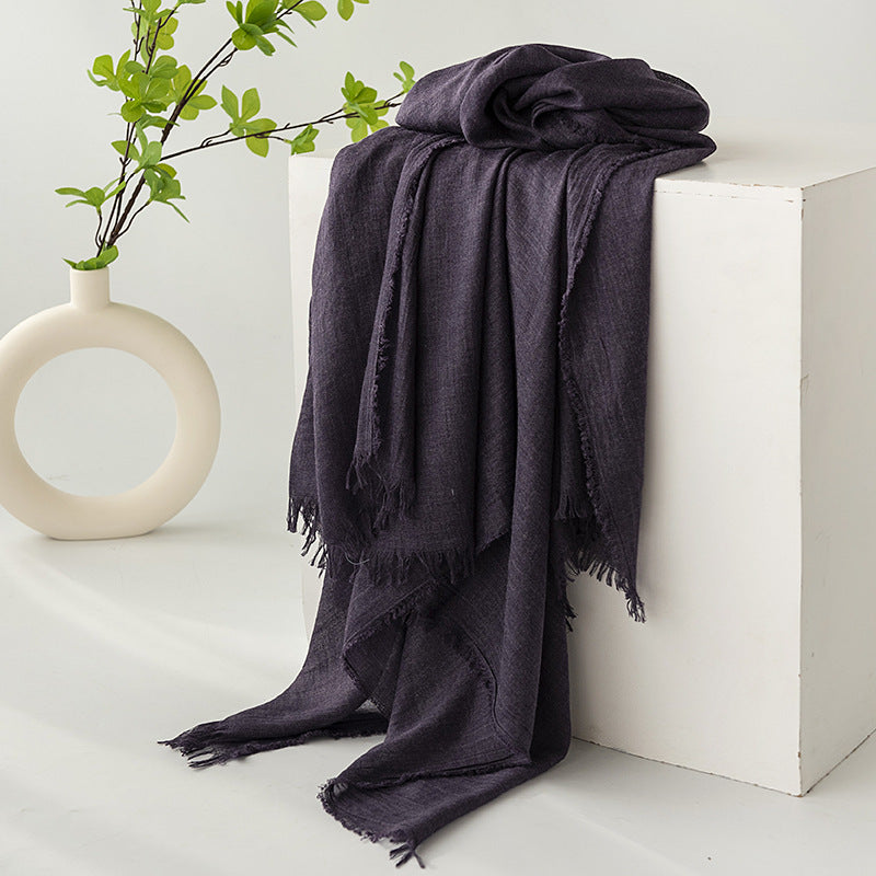 Strict Selection Summer Cotton And Linen Scarf Solid Color Simple Sun Protection