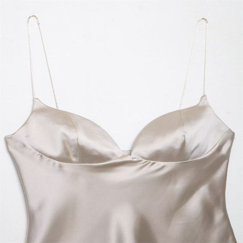Women's Sexy Slim-fit Backless Heart-shaped Neckline Satin Texture Camisole Top